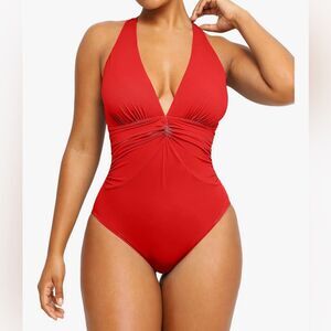 Chic Red Halter One-Piece Swimsuit